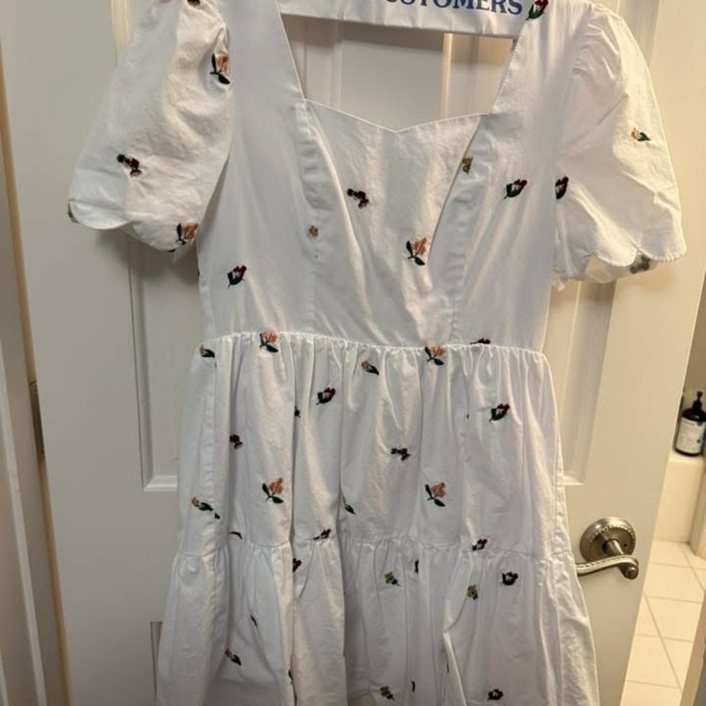 English Factory White Mini Dress with Multicolor Floral Embroidery